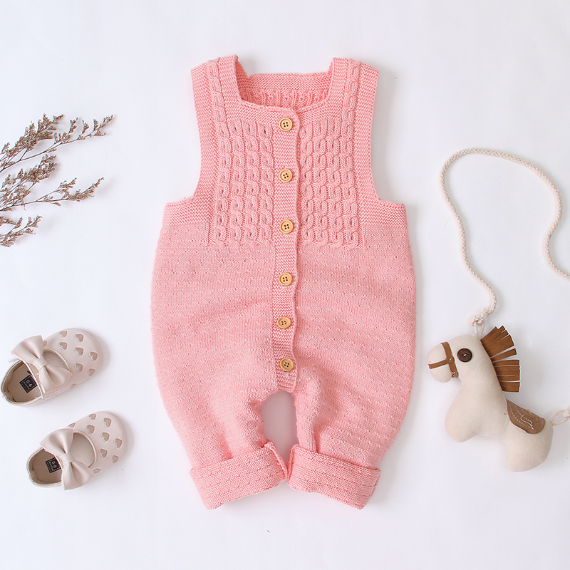 Baby Clothes Cotton Sleeveless Baby Girls Rompers Infant Newborn Ruffle Knitted Wool Romper Jumpsuit Playsuit Pajamas overalls children