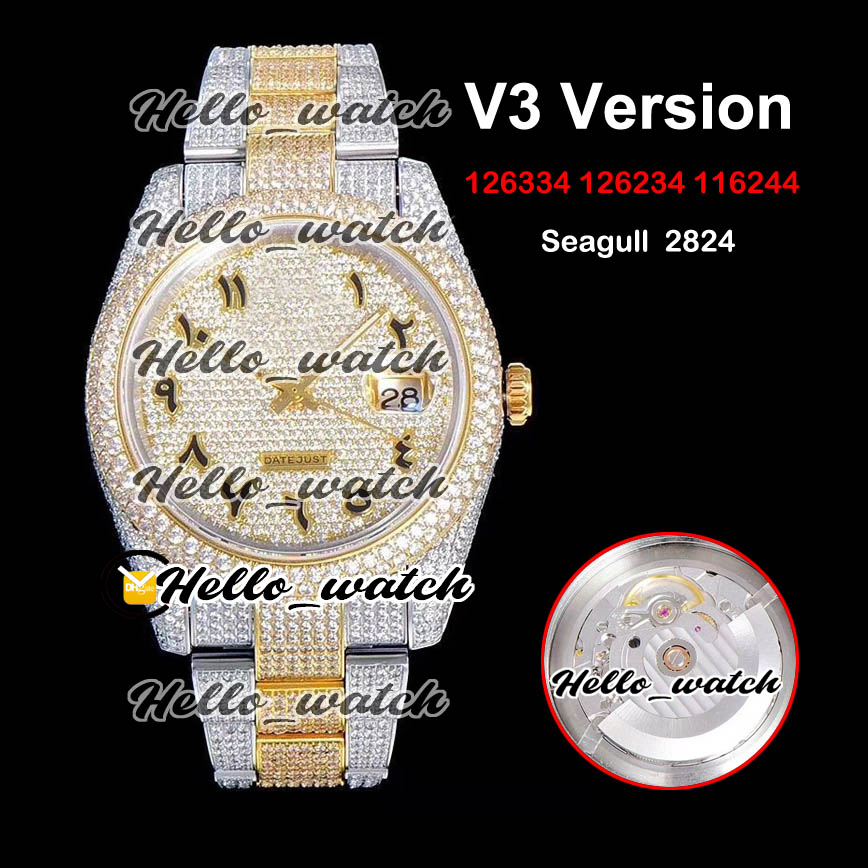 V3 Upgrade Version 126334 126234 116244 Gypsophila Arabic Mark Diamonds Dial Eta 2824 Automatic Mens Watch 904L Steel All Diamond Watches, Custom waterproof service
V3 Upgrade Version 126334 126234 116244 Gypsophila Arabic Mark Diamonds Dial Eta 2824 Automatic Mens Watch 904L Steel All Diamond Watches, Custom waterproof service