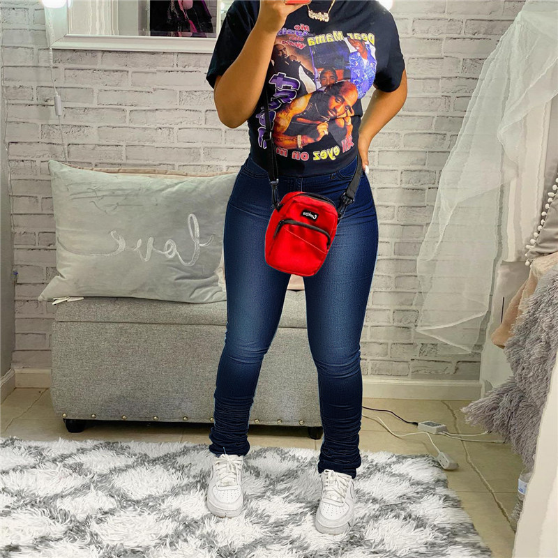 Plus size 2XL Women stretchy jeans washed blue jeans fashion solid color denim Pants casual solid color black stack leggings DHL SHIP 4346