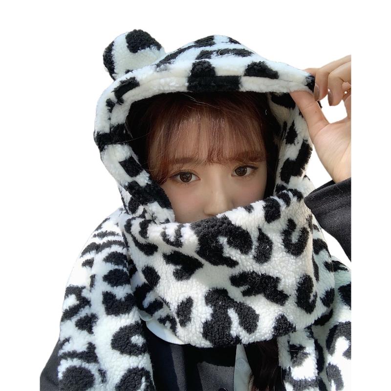 Women Winter Thick Warm Fuzzy Plush Long Scarf Hooded Hat Cute Bear Ears Milk Cow Print Earflap Cap Thermal Neck Warmer, Khaki
Women Winter Thick Warm Fuzzy Plush Long Scarf Hooded Hat Cute Bear Ears Milk Cow Print Earflap Cap Thermal Neck Warmer, Khaki