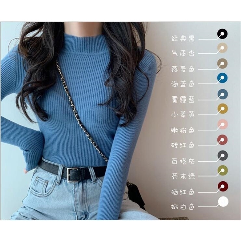 Sweater hxs autumn and winter long sleeve with slim Korean bottoming shirt half high collar Pullover Sweater wholesal 201201