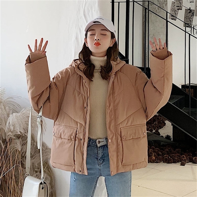 Luck A Women Fashion Colors Winter Hooded Puffer Jacket Female Loose Long Sleeve Coat Solid Harajuku Warm Oversize Parkas 200928