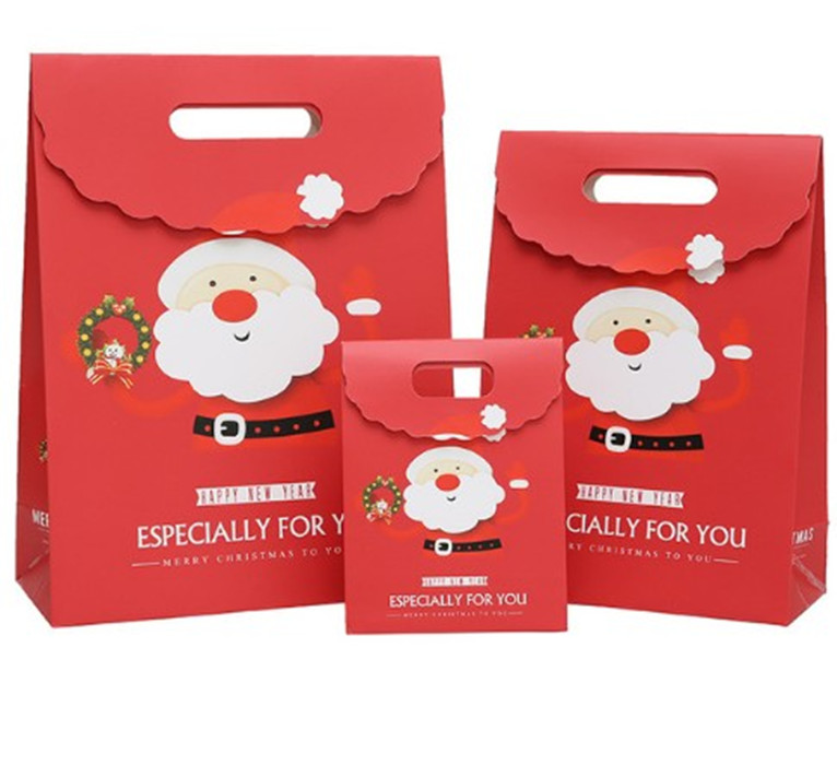 10pcs Christmas Gift Bag Red Paper Christmas Bag For Perfume Doll Candy Cookie Biscuit Nougat Chocolate Paking Box Hand Bag