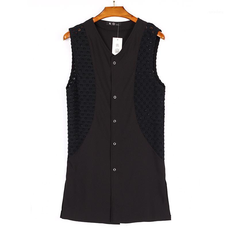 2018 New Men's clothing Hair Stylist GD Fashion Splicing Hollowed out Thin Vest Cloak Singer costumes1, Black
2018 New Men's clothing Hair Stylist GD Fashion Splicing Hollowed out Thin Vest Cloak Singer costumes1, Black