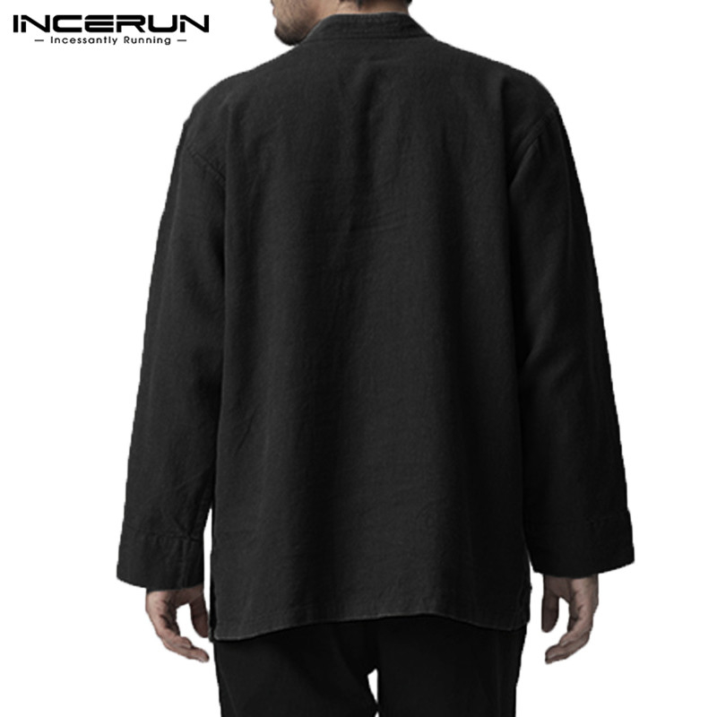 INCERUN 2019 Mens Shirt Retro Long Sleeve V-neck Cotton Linen Men Tops Autumn Plus Size Chinese Style Loose Casual Shirts Camisa T200319