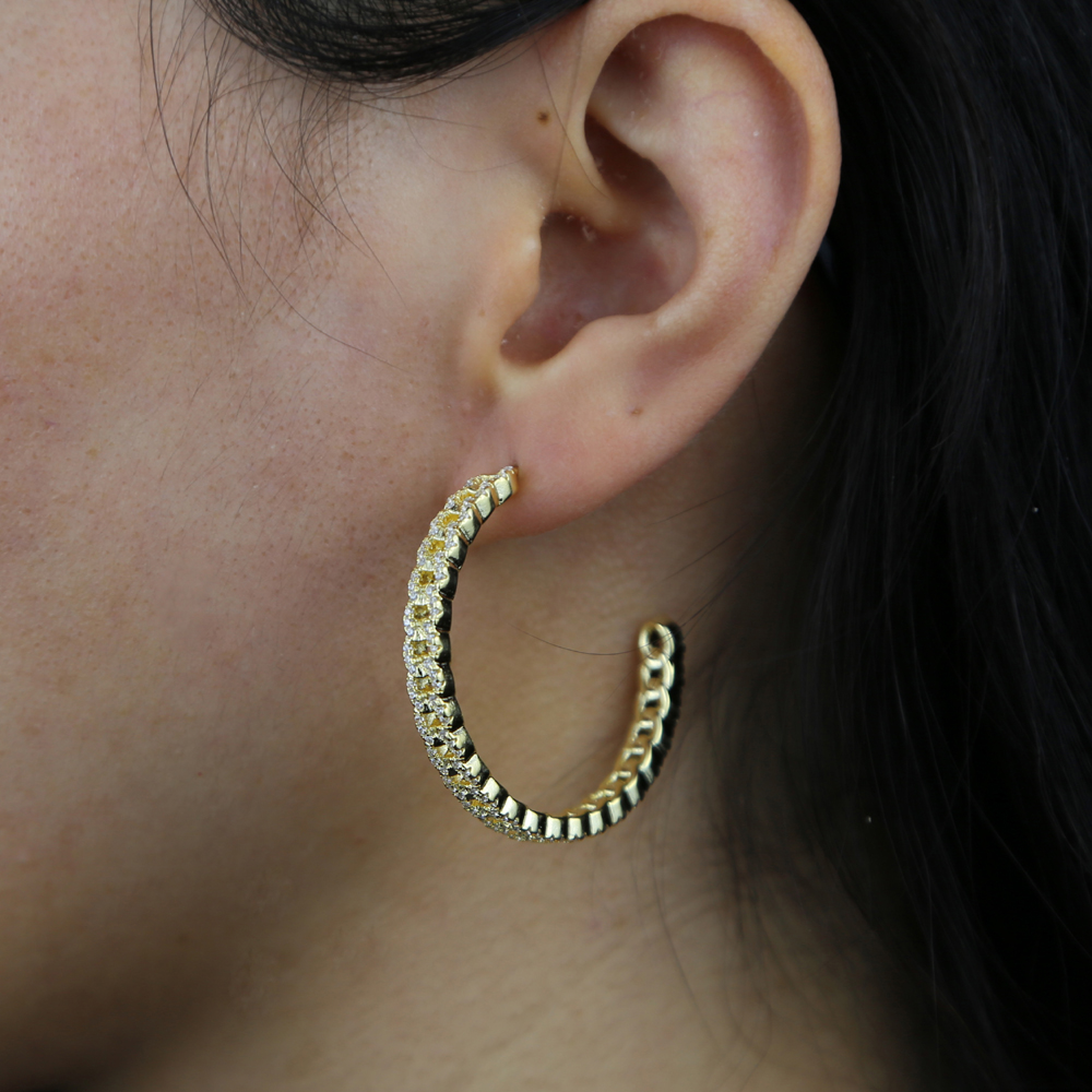 High Quality Micro Pave 5A Cubic Zirconia CZ Big Hoop Iced Out Bling Cuban Link Chain Circle Hoop Earring For Women Girls