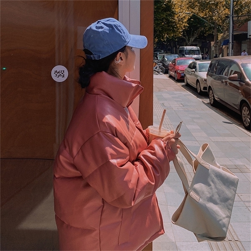 Colorfaith New Autumn Winter Women Jackets Quilted Puffer Parkas High-Quality Warm PU Leather Oversize Short Coat CO935 201110wtt