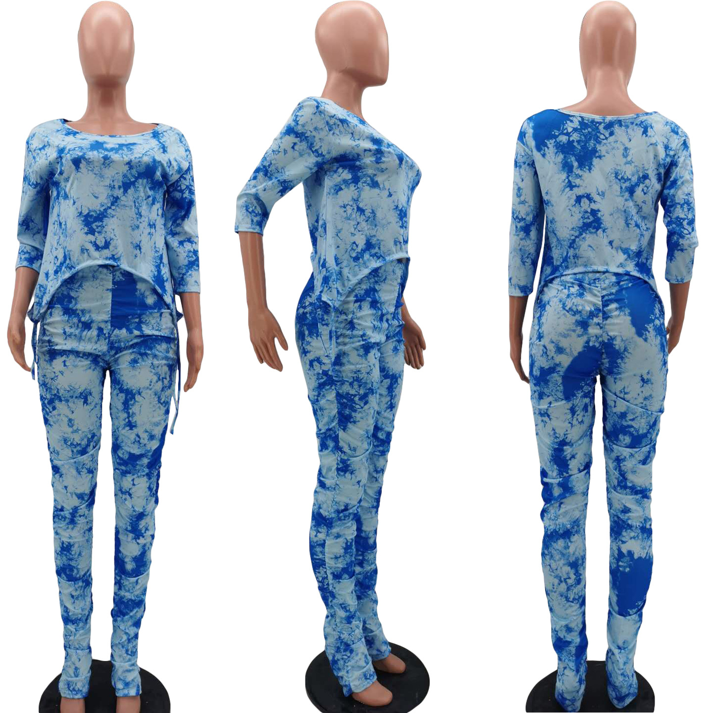 Two-piece fashion women's tie-dye hip-lifting slim-fit pleated micro-flared pants