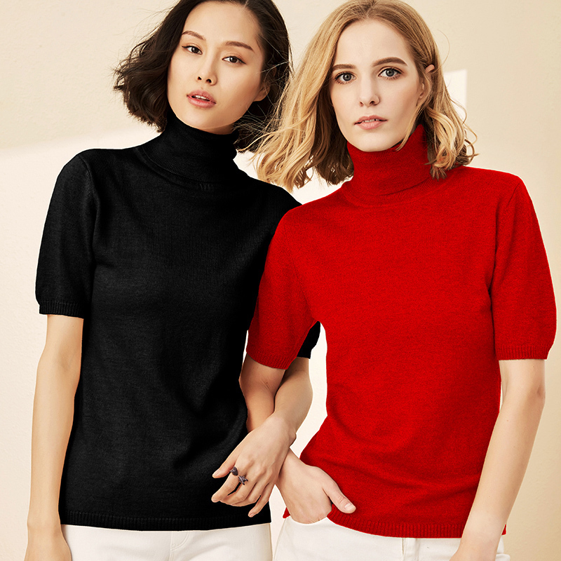 BARESKIY spring and autumn wool high collar short-sleeved women's knit sweater Slim wild vest warm elastic pullover 201223
