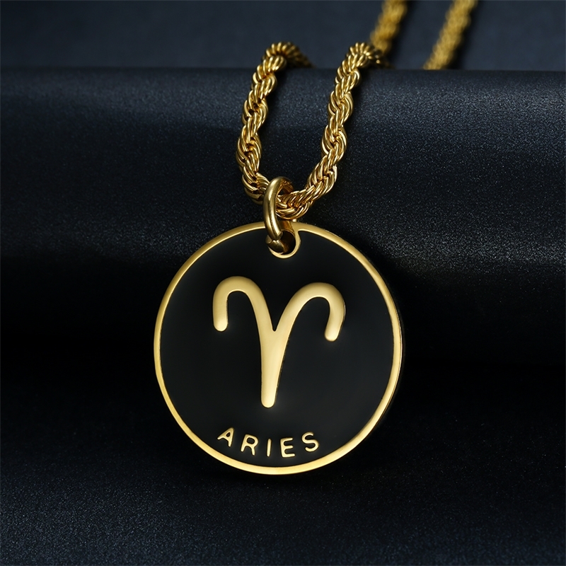 Zodiac Sign 12 Pendant Necklace for Women Men Gold Color Stainless Steel Womens Mens Chain Gift Fashion Jewelry 201013