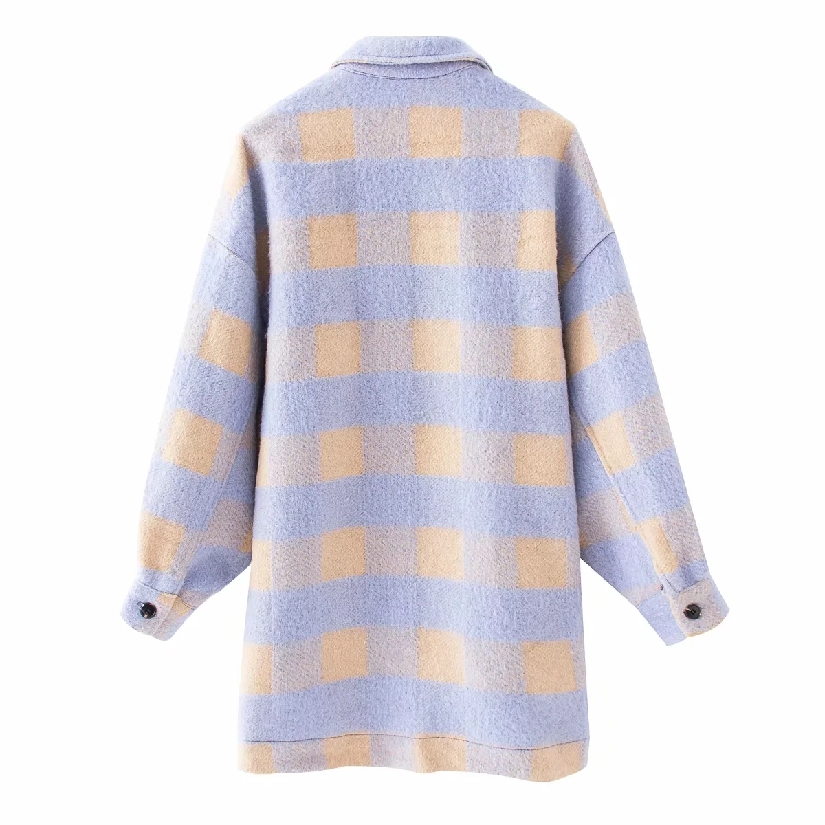 Fashion purple plaid women coats and oversized long sleeve jackets women long woolen jacket casual plaid top female long shirt 201027