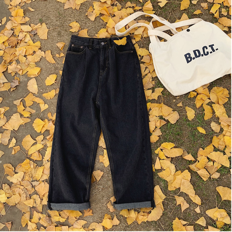 Spring Autumn Recommended Black Jeans Men Casual Jeans Simple Loose Straight Trousers Male Blue Pants M 2XL 201111