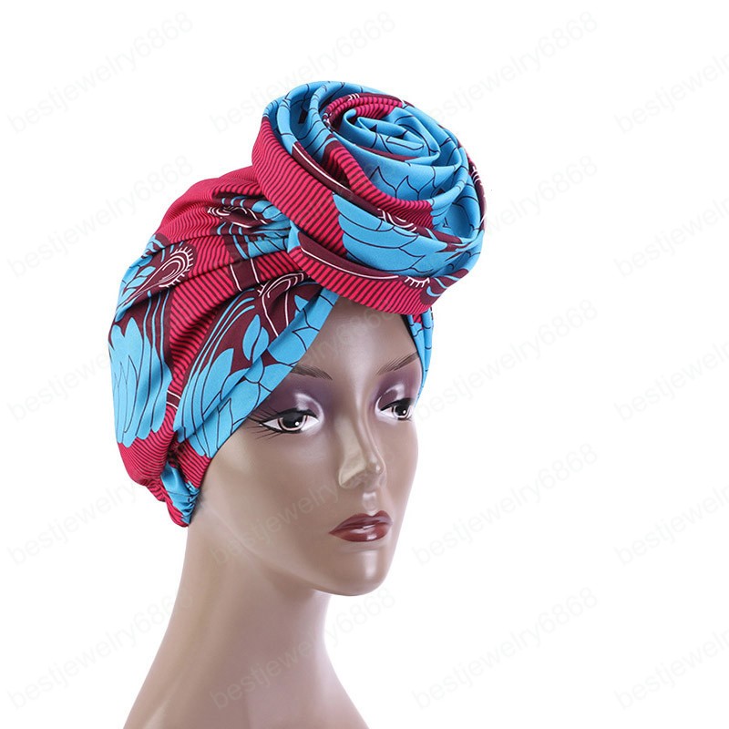 Ethnic Printed Big Flower Headscarf Bonnet Women Turban Hat Turbante Femme Musulman India Hat Islamic Head Wrap Turban Fashion