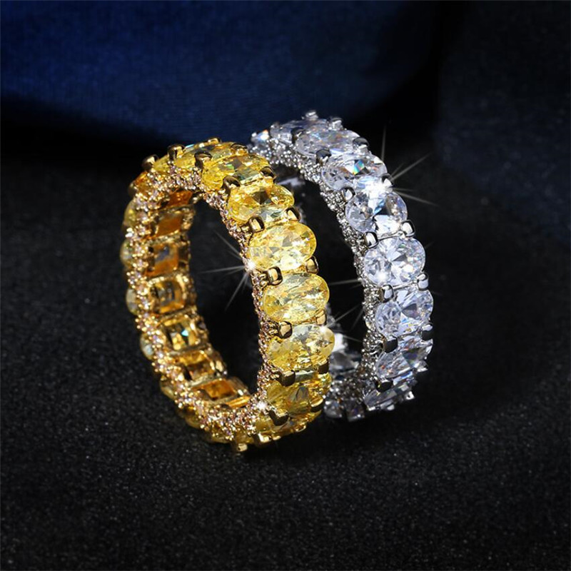 Oval Sterg Sier Shape 5A Cubic Zirconia Yellow CZ Dia Women's Engagement Band Ring 4