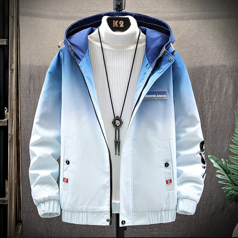 Autumn Winter New Cotton Jacket Male Hooded Cotton Clip Thickened Korean Popular Logo Gradient Fashion Youth Jacket Men T200502
