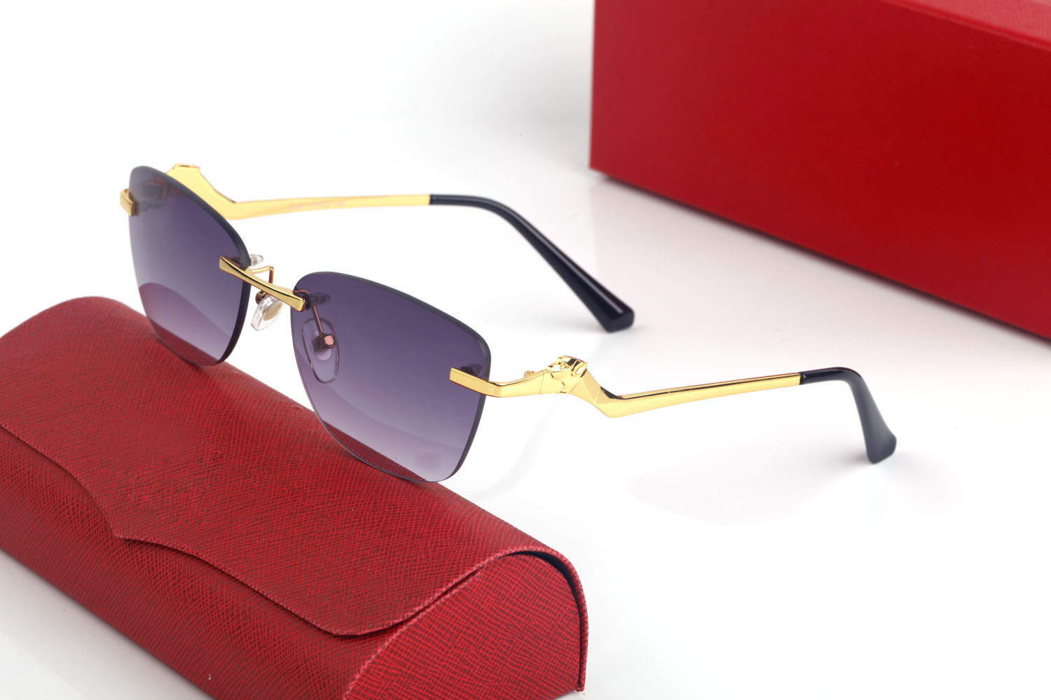 Luxury Brand Designer Sunglasses Women Retro Irregular Bend Gold Metal Frameless Oversized Eyeglasses Eyeglass 55mm Sunglass Cat Eye Glasses Mens Oculos De sol
