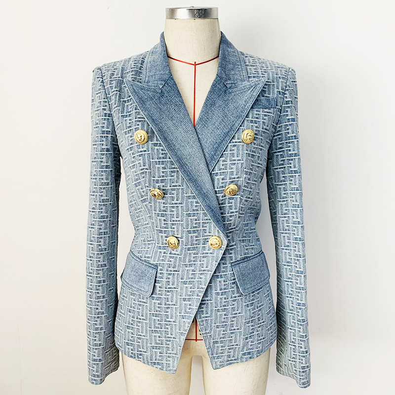 HIGH QUALITY est Fashion Designer Jacket Women Slim Fitting Double Breasted Lion Buttons Geometric Denim Blazer 220303, Denim black
HIGH QUALITY est Fashion Designer Jacket Women Slim Fitting Double Breasted Lion Buttons Geometric Denim Blazer 220303, Denim black