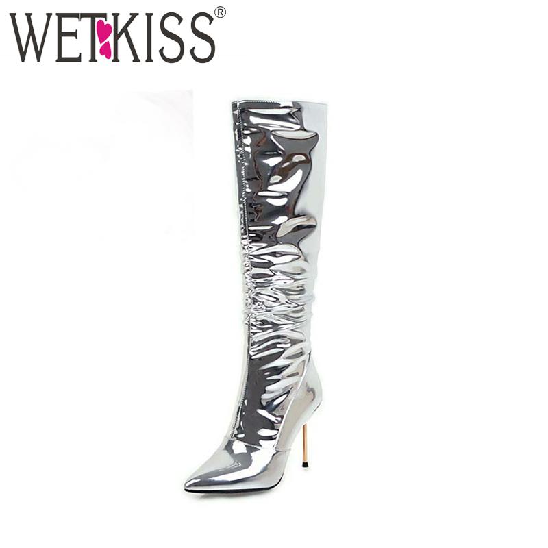 WETKISS Patent PU High Heels Knee Boots Sexy Stiletto Pointed toe Party Bar Zipper Footwear Female Boot 2020 Women Shoes, Silver thick fur
WETKISS Patent PU High Heels Knee Boots Sexy Stiletto Pointed toe Party Bar Zipper Footwear Female Boot 2020 Women Shoes, Silver thick fur