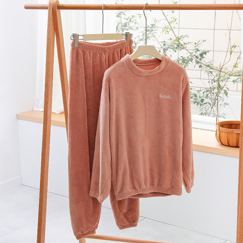Women Winter Pajama 2 Pieces Set Soft Thick Warm Coral Fleece Sleepwear High Quality Oneck Pajamas Woman Home Loungewear 201113