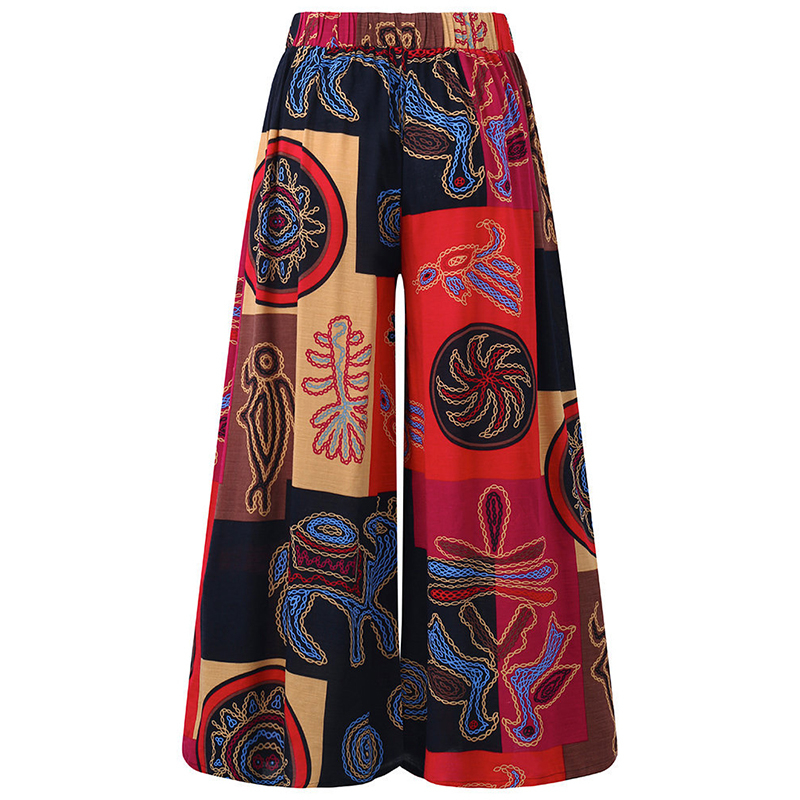 Women Autumn Bohemian Floral Printed Wide Leg Pants Trousers Female High Waist Casual Pantalons Retro Streetwear Loose Palazzo T200319