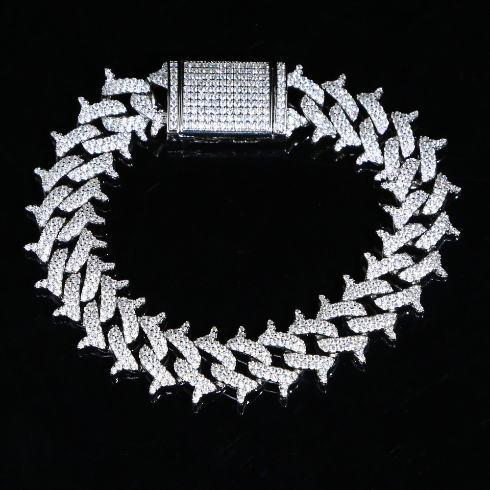 15mm Spikes Rivet Stud Mens Charm Bracelet Bangle Iced Out Gold Silver Color cuban chain Bracelets Hip Hop Punk Gothic Bling Jewelry