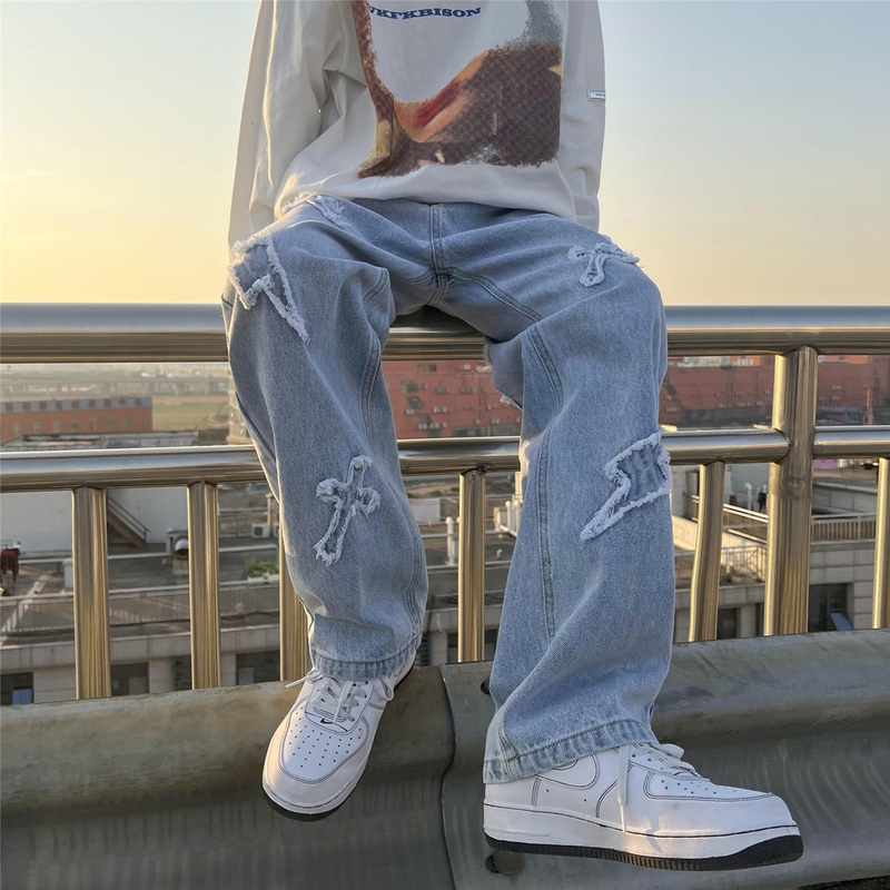 Men's jeans Neutral Wide Leg Denim Trousers Loose Straight Men Jeans asthetic Man Pants for boy Casual Baggy hip hop 220308