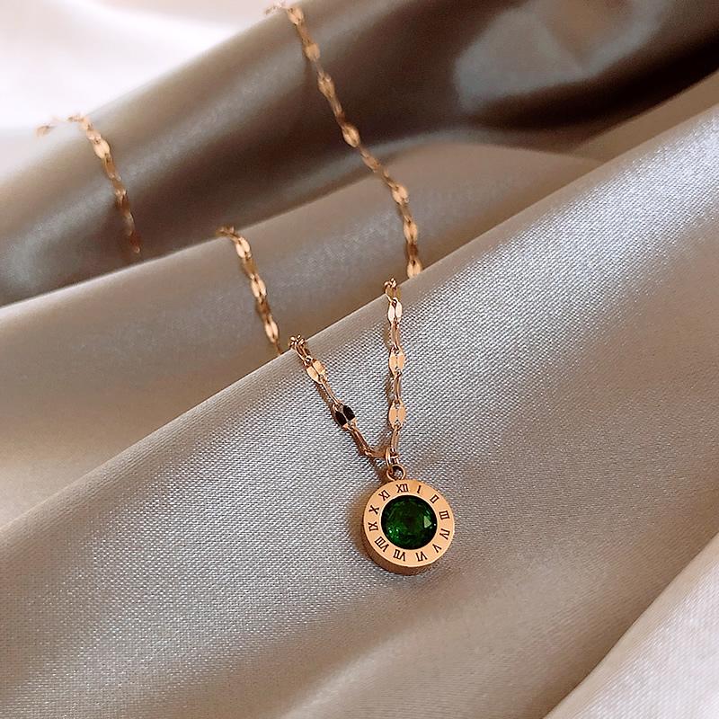 Fashion Charm Roman Numeral Green Zircon Necklace For Woman Temperament stainless steel Pendant Necklace Jewelry
Fashion Charm Roman Numeral Green Zircon Necklace For Woman Temperament stainless steel Pendant Necklace Jewelry