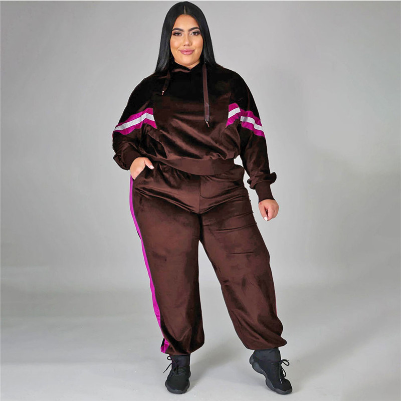 Plus size 3XL 4XL women bigger size fleece tracksuits fall winter sweatsuits pullover hoodies+pants two piece set casual jogger suit 4189