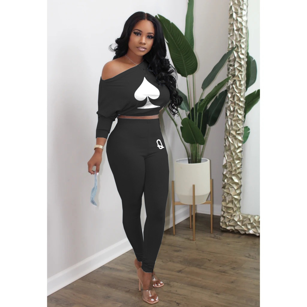 Wholesale fashion pants casual ladies sports printed letters long-sleeved t-SHIRTpant Suit 2-piece jogging