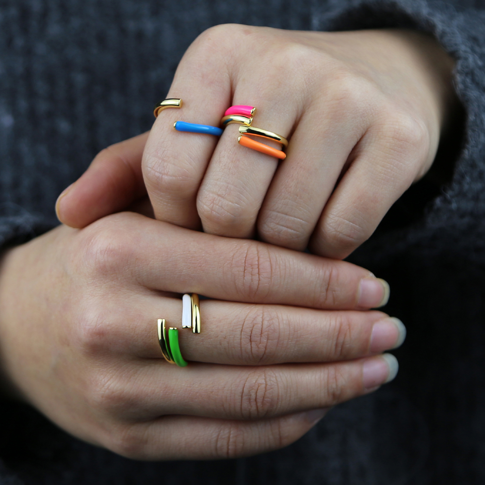 Colorful Fashion Women Jewelry Open Adjusted Size Gold Color Neon Enamel Black Women Hot Rings 2025