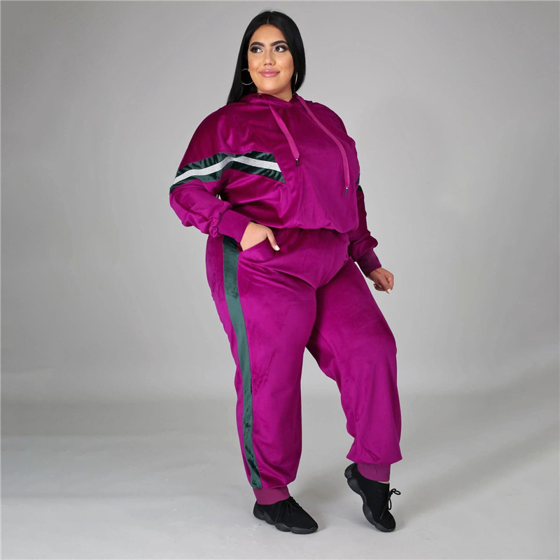 Plus size 3XL 4XL women bigger size fleece tracksuits fall winter sweatsuits pullover hoodies+pants two piece set casual jogger suit 4189