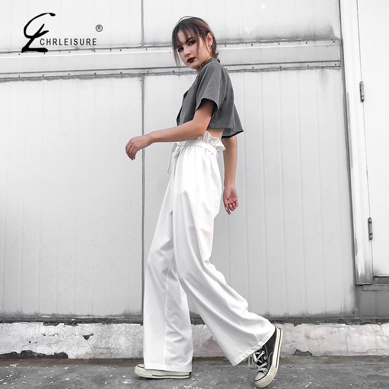 Casual Wide Leg Pants Women High Waist Pants Loose Joggers Women Fitness Workout Drawstring Pants Ruffles Pantalones T200422