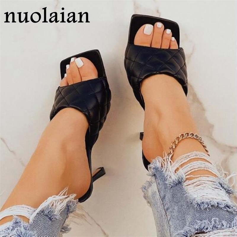 9CM Women Sandal Shoes Summer Peep Toe High Heels Slipper Woman Wedding Sandals Black Leather High Heel Shoe Pumps Wedge Y200620