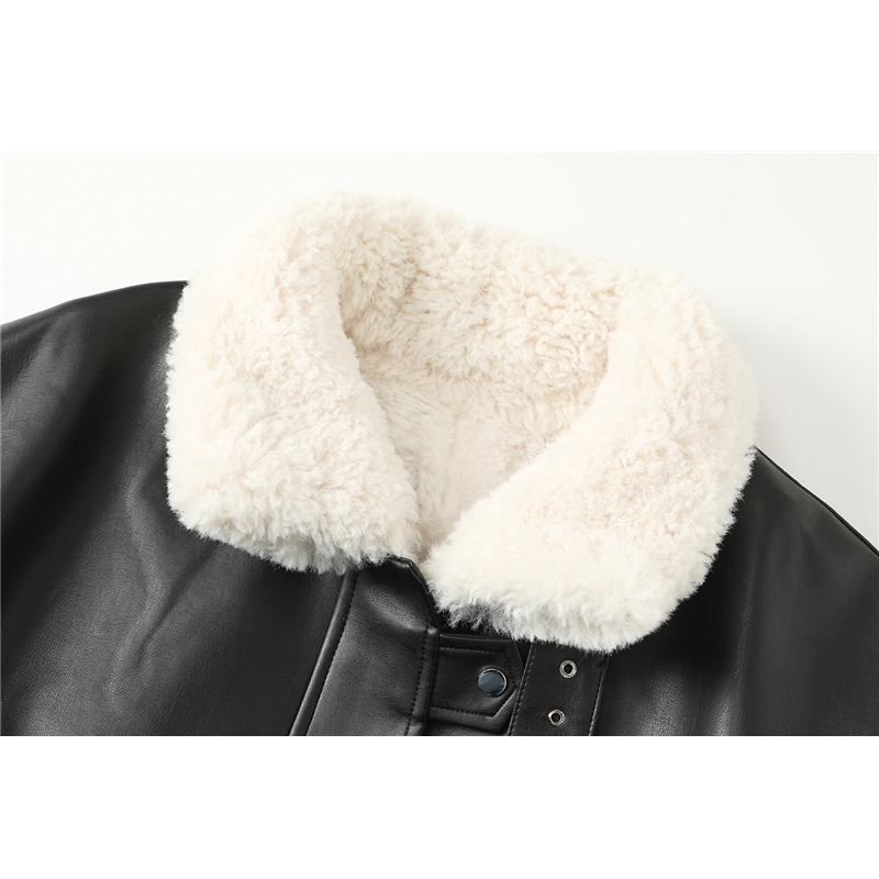 Faux Fur Coat Women Leather Jacket Autumn Winter Warm Plush Thick Suede Outerwear Lambs Wool Short Motorcycle Coats Female 201226