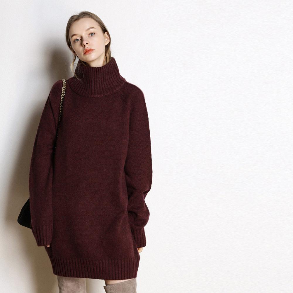 Cashmere sweater women's new high-neck cashmere sweater women's solid color long loose sweater large size knit bottoming shirt 201023