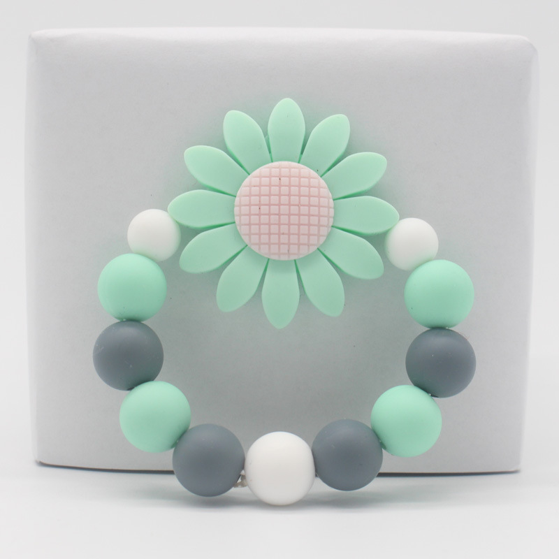Newborn Baby Silicone Beads Teething Toys Baby Teether Ring Chain Infant Flower Rattle Rattle Chew Toy Kids Tooth Training Acces