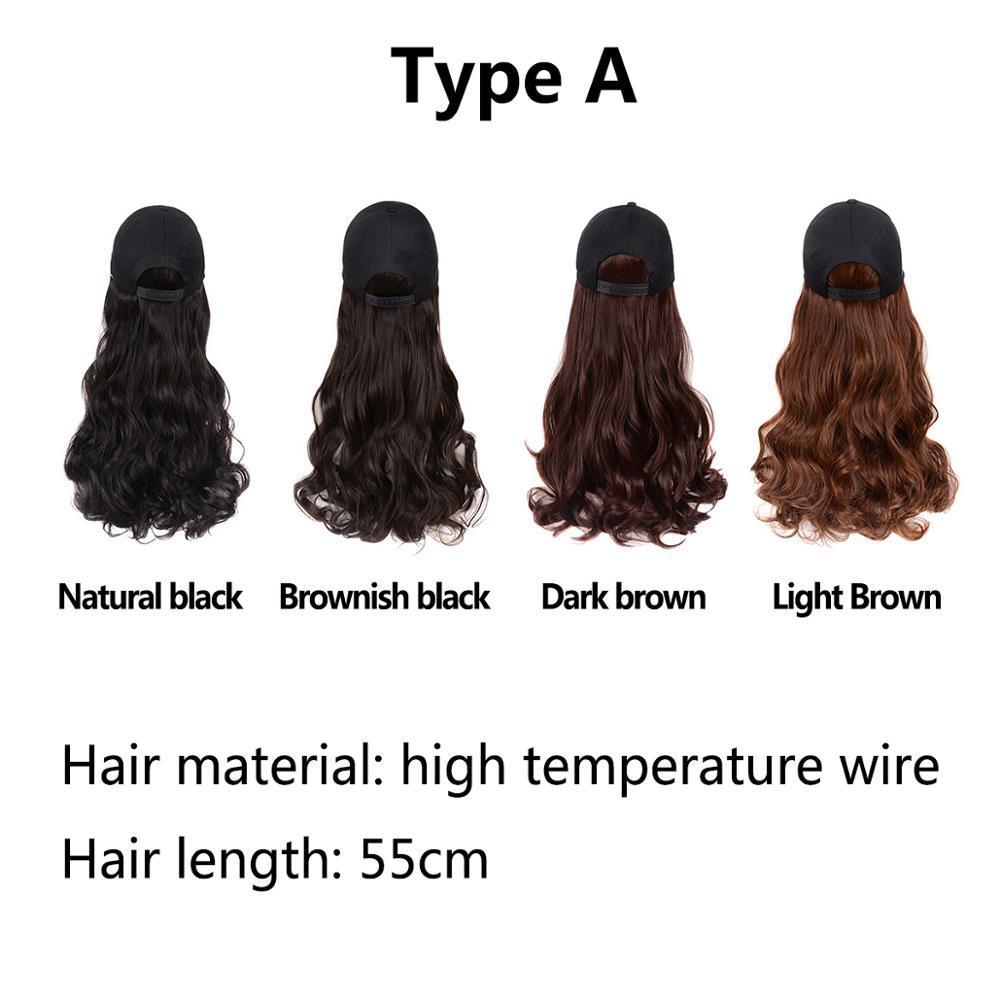 Fashion Women Knit Hat Baseball Cap Wig Straight Long Hair Big Wavy Curly Hair Extensions Girls Beret New Design Simulation Hair Y