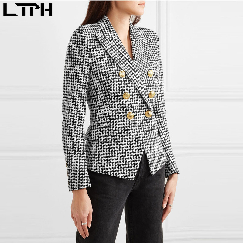 Spring Autumn Hot sale fashion new women blazers and jackets Casual Full sleeve Plaid Single Button slim plus size coat 201201