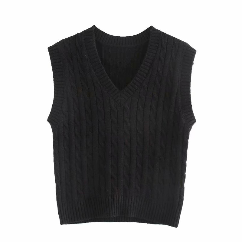 vintage stylish solid knitted vest sweater women sueter mujer V neck sleeveless elasticity waistcoat preppy style tops 201017