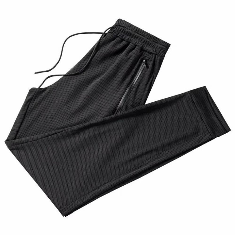 Men's Sports Hollow Summer Thin Loose Air Conditioning Nine-Point Ice silk mesh track Straight Pants 201110