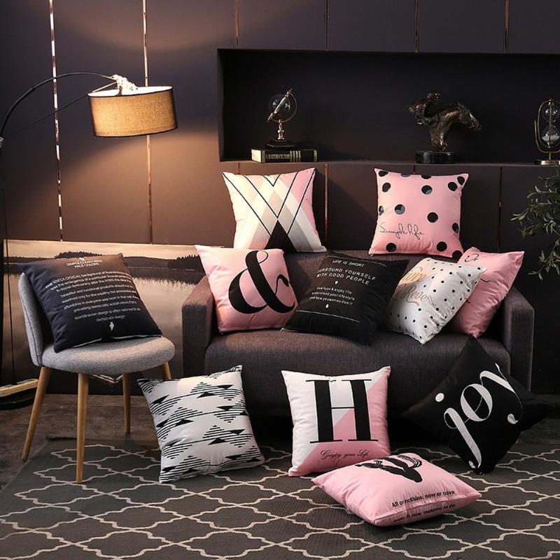 

Nordic Pink Letters Geometry Cushion Cover Simple Cushion Decorative Sofa Throw Pillow Covers Home Decoration Case on The Pillow