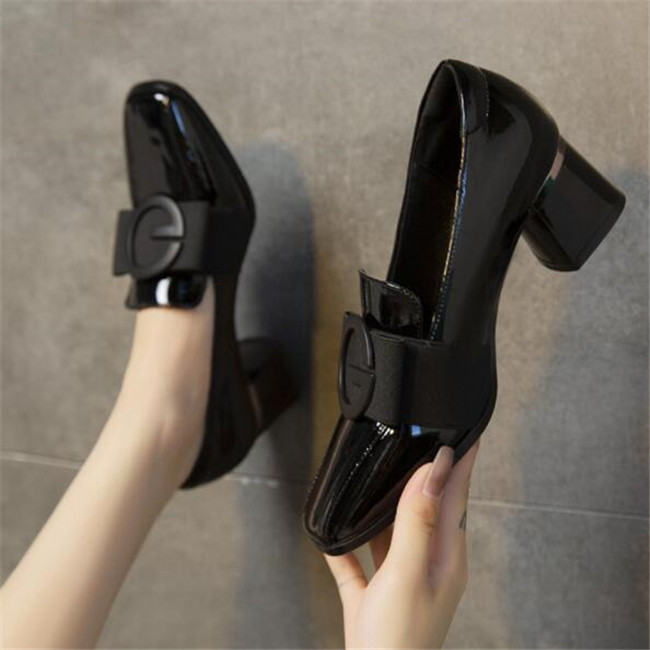 Spring Autumn Women Pumps Patent Leather Dress Shoes Square Toe High Heels Boat Shoes Square Toe Ladies Shoe Zapatos Muje