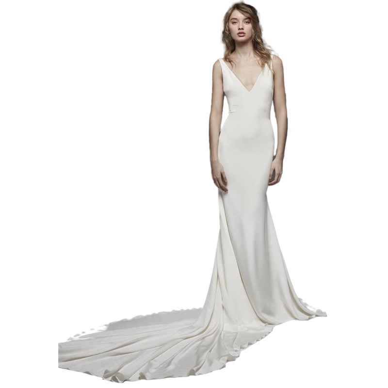 Simple Boho Beach Mermaid Wedding Dresses Long Train Sexy Sleevless Backless Buttons Bride Dress Satin Formal Wedding Gowns Custom Made Ivory White Ve