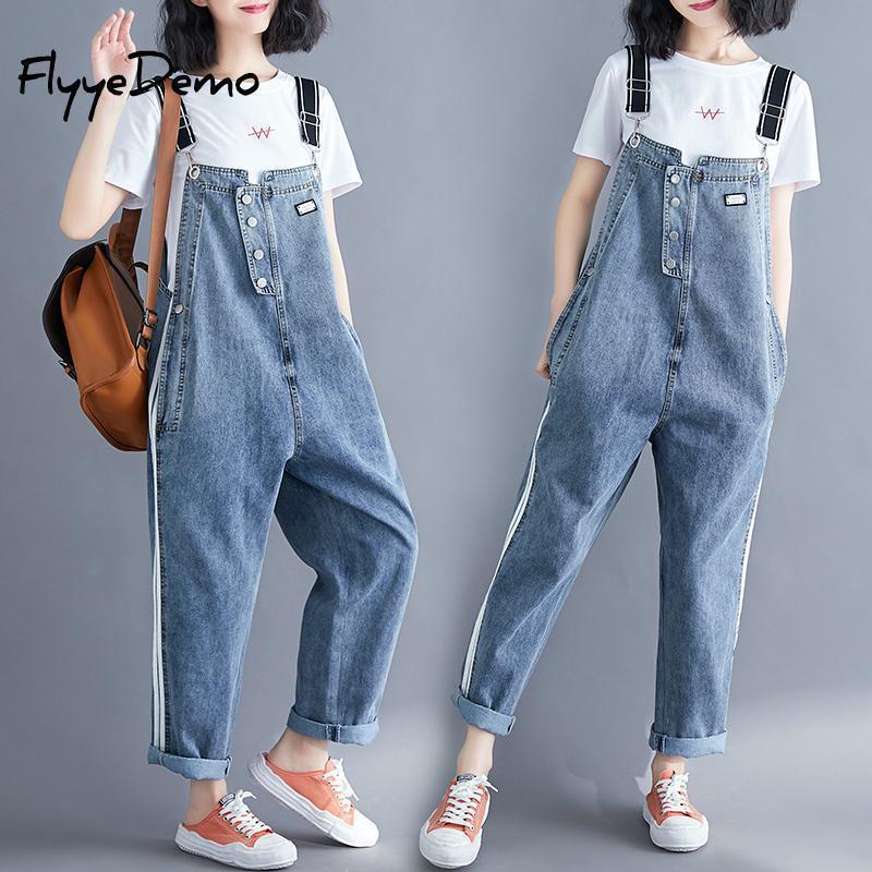 Women Clothing Denim Fabric Patch Rompers Autumn Overalls Women Jumpsuits Big Size Bib Pants Women Overalls Female Rompers T200509