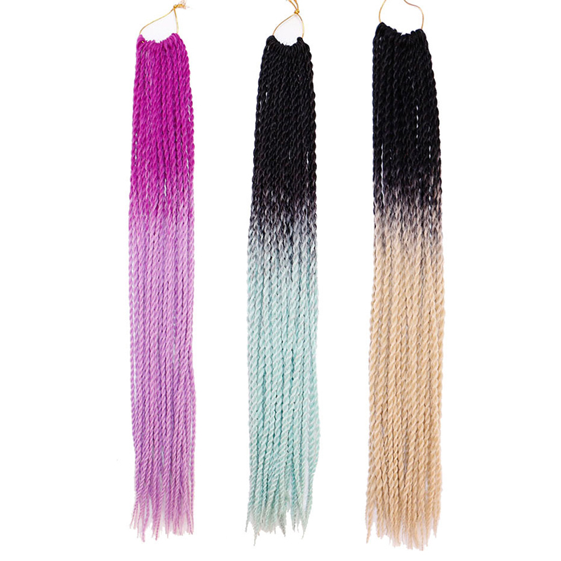 22 Inch Synthetic Hair Extensions Color Gradient Two Strand Braids 2 Colors Gradients Pure Black Twos Strands Dirty Braidss Hair Crochet Wig WH0523