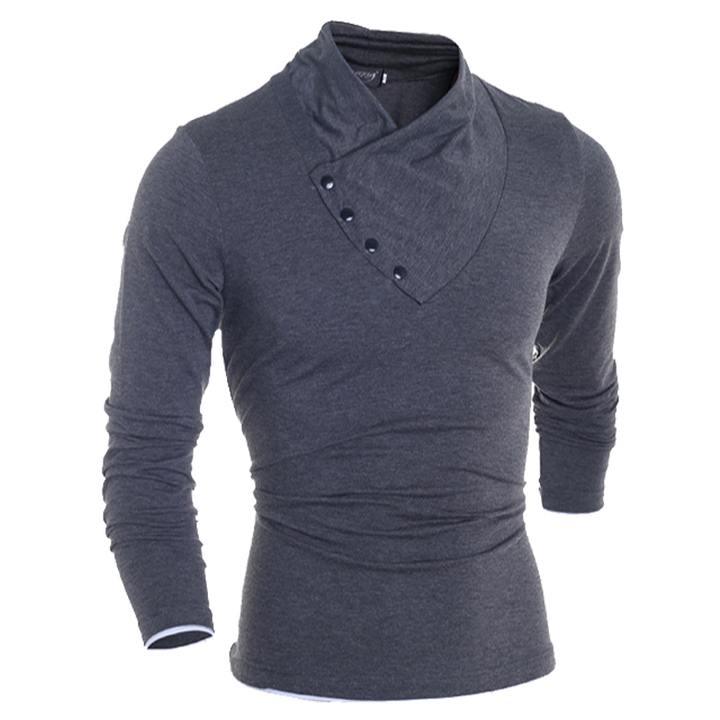 Fashion Slim Fit Men's T shirt Personalized Oblique Buckle Male Clothing Cotton Long Sleeve T-shirt For Free Shipping 201004
