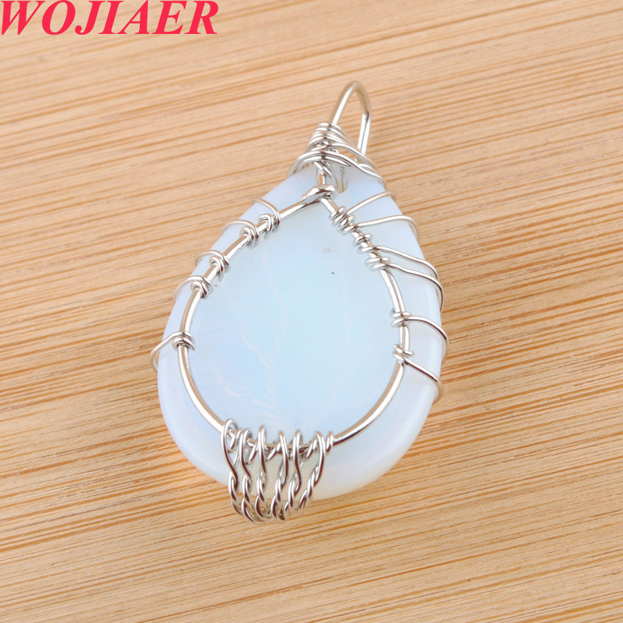 WOJIAER Mix Crystal Natural Stone Tree of Life Necklace Opal Green Howlite Onyx Water Drop Bead Twining Pendant 6PCS DBO912