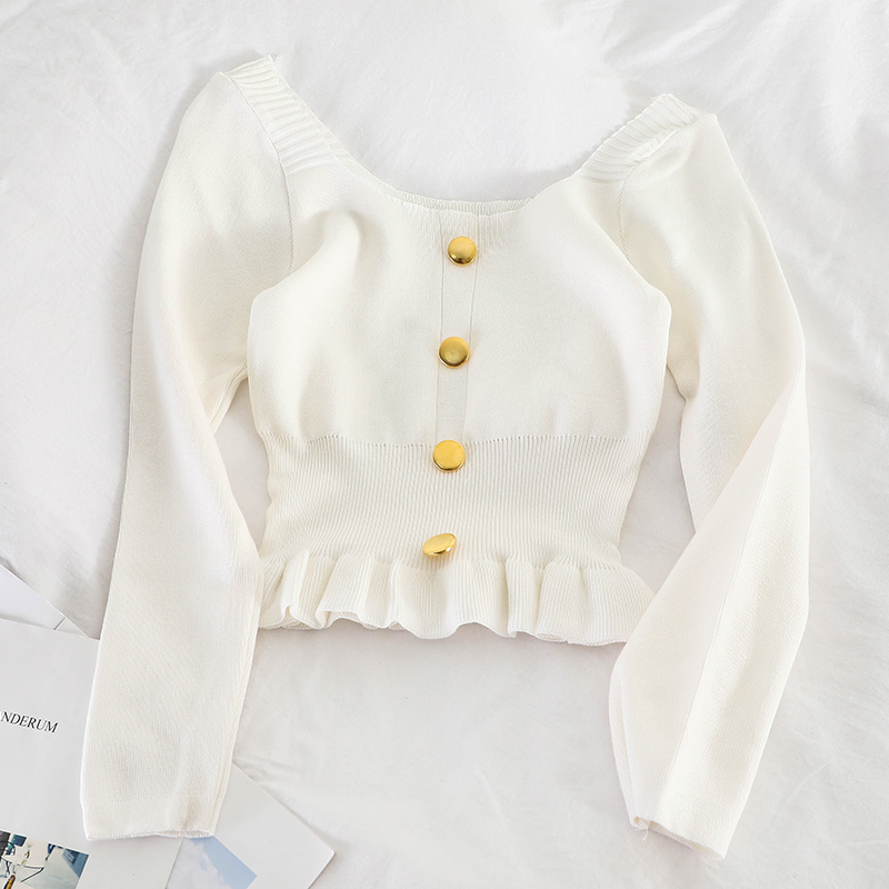 Gaganight Women Sweater Korean Version Long Sleeve Sweet Solid Short Girl Spring Autumn Knitted Pullovers Female Sweaters 201221