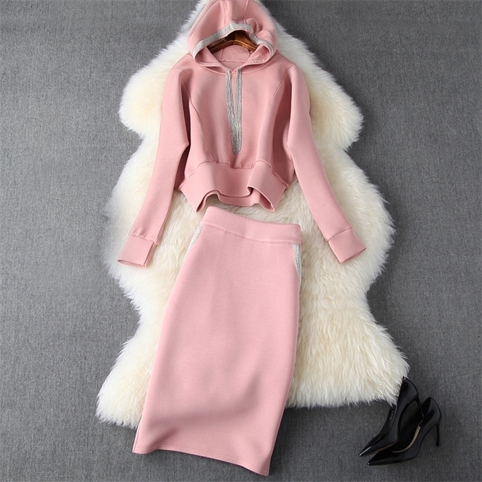 2019 Autumn Winter Pink Long Sleeve Cotton Panelled Hooded Sweatshirt + Mid-Calf Skirt Two Piece 2 Pieces Set N11T10424, White
2019 Autumn Winter Pink Long Sleeve Cotton Panelled Hooded Sweatshirt + Mid-Calf Skirt Two Piece 2 Pieces Set N11T10424, White