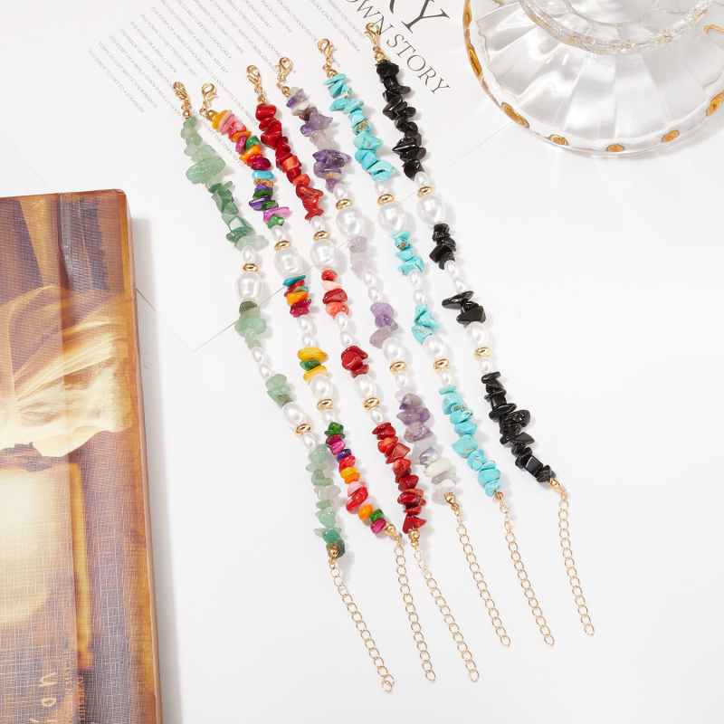 Bohemian Style Colorful Natural Stone Irregular Pearl Strands Bracelet Anklet for Gift